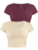 Janice 2 x Damen crop T-Shirt Nantes in Beige/Burgund