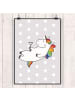 Mr. & Mrs. Panda Wandbild Einhorn Blümchentail ohne Spruch in Grau Pastell