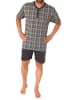 NORMANN Pyjama Shorty Schlafanzug kurzarm Knopfleiste am Hals - 72211 in dunkelgrau