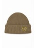 Faera Strickmütze mit Umschlag gerippt warm Herz Patch in Braun
