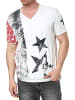 Rusty Neal USA T-Shirt Stars and Stripes V-Neck im Used-Look in Weiß