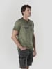 KOROSHI Henley cotton print-emb washed t-shirt in khaki