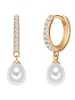 Valero Pearls Creolen aus Sterling Silber mit Zirkonia und Süßwasser-Zuchtperle in gelbgold