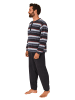 NORMANN Frottee Schlafanzug Bündchen Blockstreifen - 81337 in dunkelgrau