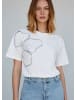 More & More edles Kurzarmshirt, Pailletten-Blume in offwhite