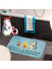 Mr. & Mrs. Panda Badematte Pinguin Lagerfeuer mit Spruch in Eisblau