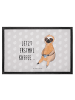 Mr. & Mrs. Panda Gummi Matte Faultier Kaffee mit Spruch in Grau Pastell