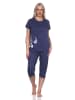NORMANN Schlafanzug kurzarm Pyjama Caprihose Tupfen Punkte Optik - 86427 in navy