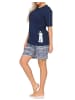 NORMANN Kurzarm Pyjama Schlafanzug Shorty Maritimer Look in marine