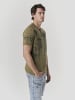KOROSHI Henley cotton print-emb washed t-shirt in khaki