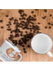 Mr. & Mrs. Panda Camping Emaille Tasse Brautpaar Herzen mit Spruch in Heather Grey