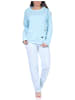 NORMANN langarm Schlafanzug Pyjama Katzen und karierter Jersey Hose - 66206 in hellblau