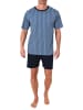 NORMANN Kurzarm Schlafanzug Shorty Pyjama Minimalprint in blau