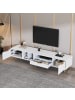ABRIHOME Weißer TV-Ständer 180×40×41 cm mit Wabenmuster und Stauraum