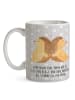 Mr. & Mrs. Panda Tasse Igel händchenhaltend mit Spruch in Grau Pastell