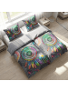 Traumschloss Comfort Flanell Bettwäsche - Gimbrere - bunte Mandalas mit Federn, grau in grau