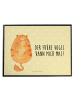 Schreibunterlage Katze Frühaufsteher mit Spruch in Gelb Pastell