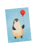 Mr. & Mrs. Panda Postkarte Pinguin Luftballon ohne Spruch in Eisblau