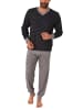 NORMANN Frottee Pyjama langarm Bündchen Ringel - 49689 in schwarz