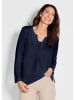 GOLDNER Kurzgröße:  Blusenshirt Elegantes Chiffonshirt, Jersey-Details in marine
