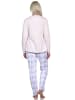 NORMANN Schlafanzug langarm Pyjama karierter Hose Jersey - 78579 in rosa