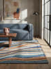KADIMA DESIGN Teppich Wolle Handgetuftet DERWENT Wellen Muster Wohnzimmer in Multicolor-Blau