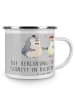 Mr. & Mrs. Panda Camping Emaille Tasse Verlobung Schritt mit Spruch in Heather Grey