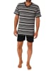 NORMANN Kurzarm Schlafanzug Pyjama Shorty Streifen - 84478 in grau