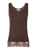 More & More schmales Rippentop mit Spitzenborte in espresso brown