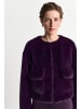 Rich & Royal Boxy Faux Fur Jacket Collarless in Mulberry