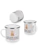 Mr. & Mrs. Panda Camping Emaille Tasse Bär Morgenkaffee mit Spruch in Grau Pastell