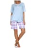 NORMANN Schlafanzug kurzarm Pyjama Shorty karierte Jersey Hose - 85270 in hellblau
