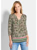 GOLDNER Kurzgröße:  Blusenshirt Jerseyshirt mit floralem Design in khaki / gemustert