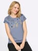 Sieh an! Rundhals-Shirt in taubenblau-dunkelblau-bedruckt