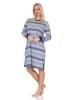 NORMANN Frottee Nachthemd langarm Bündchen Streifenoptik - 87635 in blau
