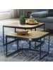 KADIMA DESIGN Couchtisch Hell 2er-Set | Mango Massiv, Industrial, Metallbeine Schwarz in Braun