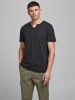 Jack & Jones Basic T-Shirt V-Neck Kurzarm mit Knöpfen JJESPLIT in Schwarz