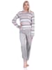 NORMANN Frottee Pyjama langarm Schlafanzug Bündchen Streifen - 69433 in grau