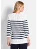 GOLDNER Kurzgröße:  Ajourpullover mit Streifenmuster in weiß / marine / geringelt