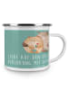 Mr. & Mrs. Panda Camping Emaille Tasse Verlobung Glaube mit Spruch in Meeresbrise