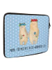 Mr. & Mrs. Panda Laptop Tasche Bären mit Blumenkranz mit Spruch in Blau Pastell