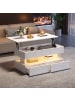 ABRIHOME Anhebbarer Couchtisch mit LED und verstecktem Stauraum in Weiß, 120*50*46 cm