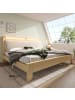 ABRIHOME Doppelbett Holzbett 140×200cm Kopfteil mit Stauraum und LED, helle Eiche