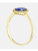 Vanlere Cluster-Ring aus 375 Gelbgold mit Zirkonia mit Saphir