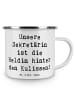 Mr. & Mrs. Panda Emaille Tasse Spruch Sekretärin Heldin mit Spruch in Weiß