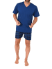 NORMANN Schlafanzug kurzarm Shorty mit karierter Jersey Hose in dunkelblau