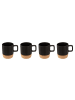 Secret de Gourmet Keramikbecher mit Bambusuntersetzer, 4er-Set in Schwarz, 7,5 x 6,2 x 5,3 cm