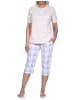NORMANN Schlafanzug kurzarm karierter Capri Hose Jersey - 78813 in rosa