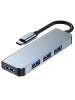 TechProtect 4in1 Multifunktionsadapter HUB V1 USB-C – 3x USB-A 2.0 / USB-A in Grau