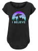 F4NT4STIC Long Cut T-Shirt I BELIEVE UFO Alien Raumschiff Retro in schwarz